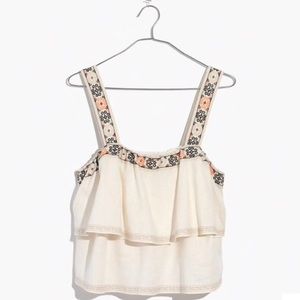 NWT Madewell Embroidered tiered ivory linen blouse